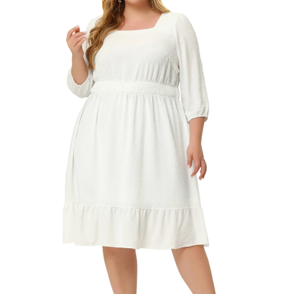 NWT Agnes Orinda Smocked Neck Swiss Dot Midi Dress